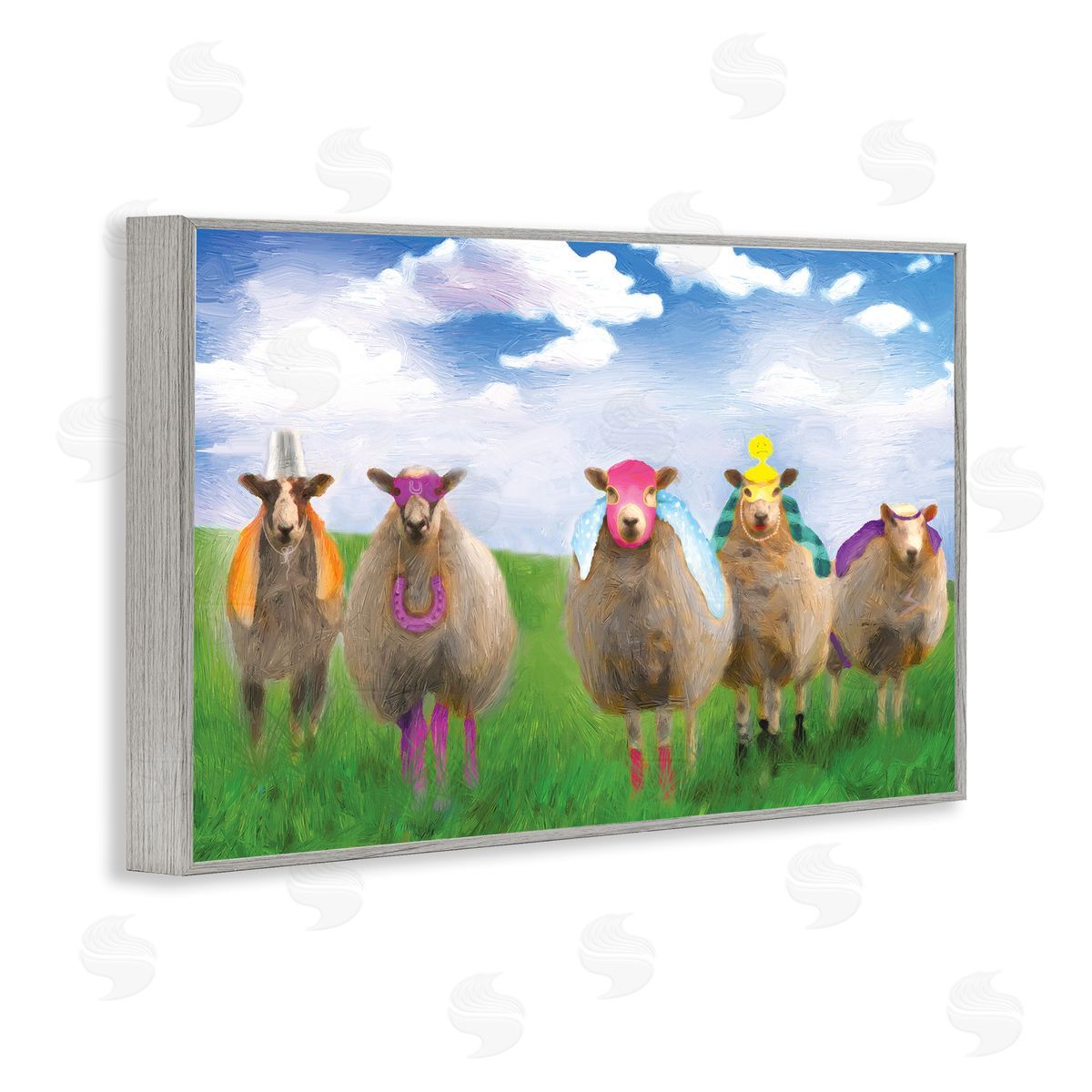Superhero Sheep in Field Grey Frame Print Wall Art, Home Decor by Porter Hastings