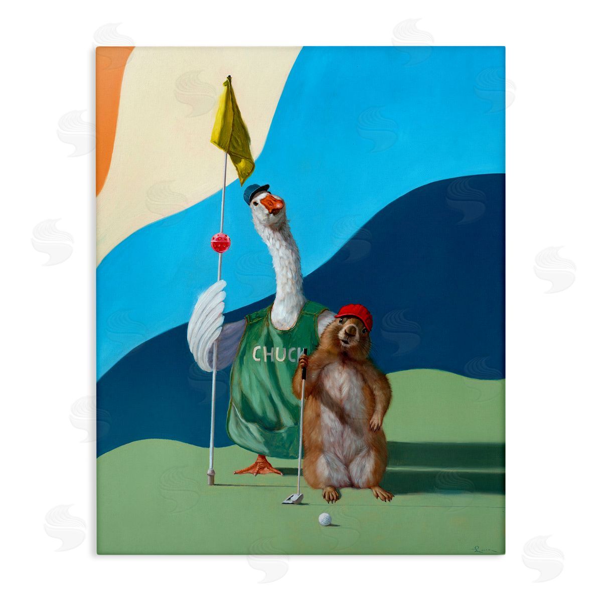Golfing Goose and Gopher Canvas Wall Art, Home Decor by Lucia Heffernan