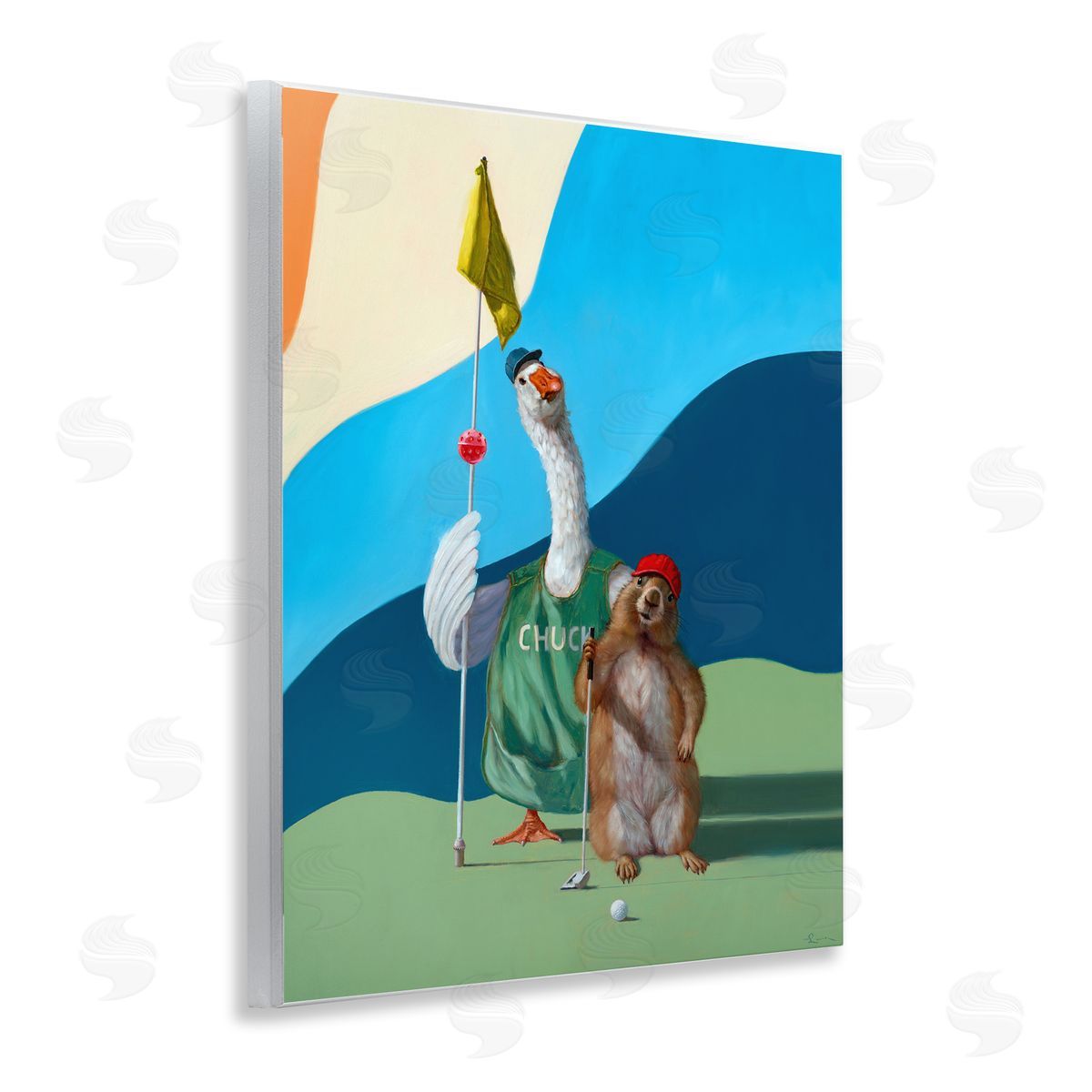 Golfing Goose and Gopher Wood Plaque Wall Art, Home Decor by Lucia Heffernan