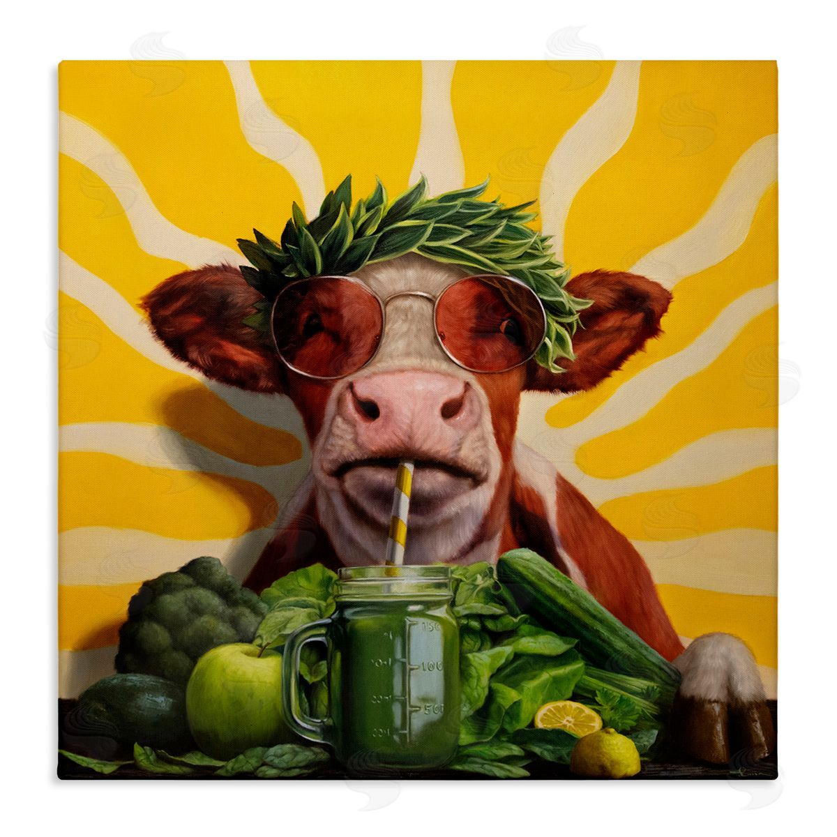 Cow with Healthy Smoothie Canvas Wall Art, Home Decor by Lucia Heffernan
