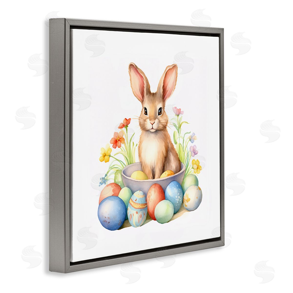 Easter Bunny and Eggs Grey Floating Frame Canvas Wall Art, Home Decor by Andrea Haase