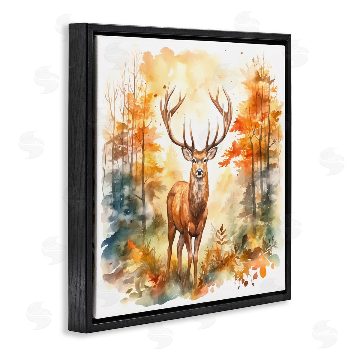 Autumn Forest Stag Black Floating Frame Canvas Wall Art, Home Decor by Andrea Haase