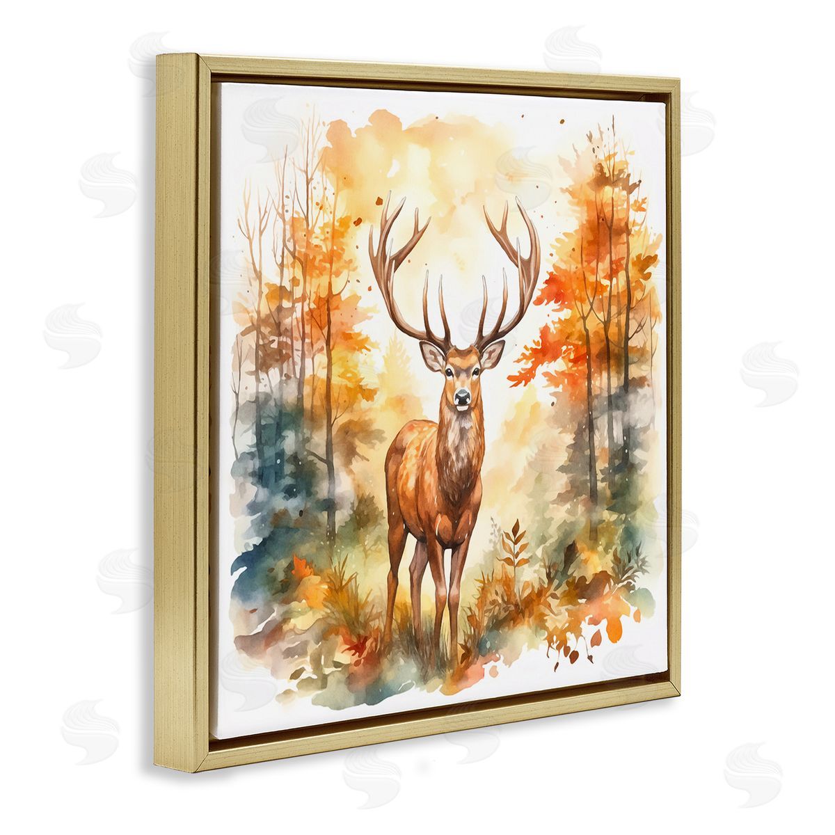 Autumn Forest Stag Gold Floating Frame Canvas Wall Art, Home Decor by Andrea Haase