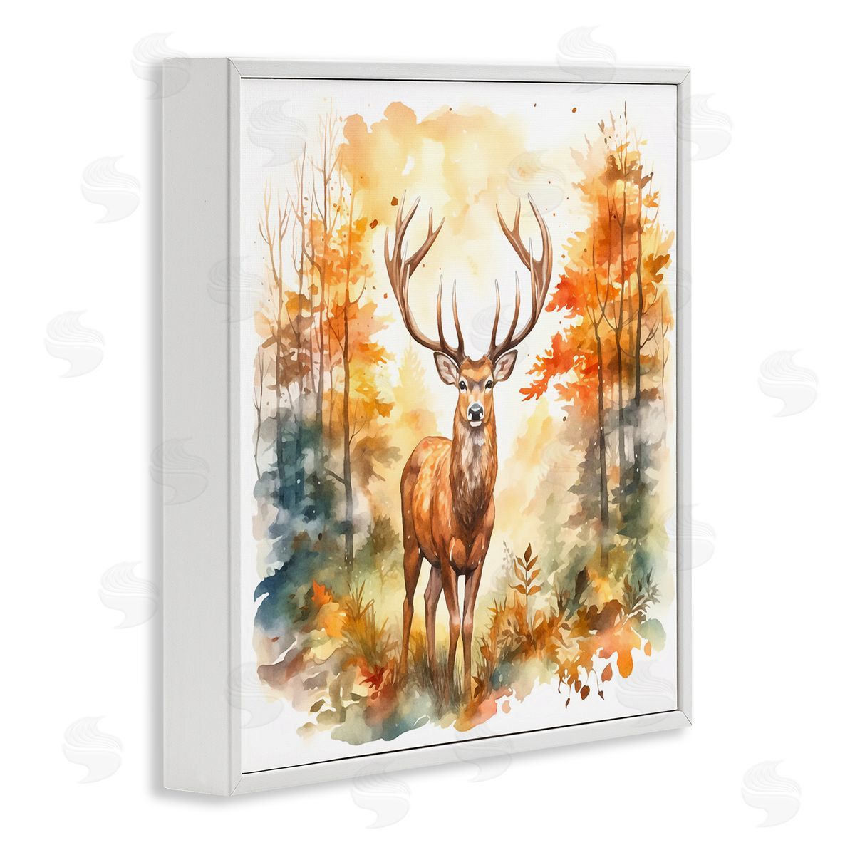Autumn Forest Stag White Frame Print Wall Art, Home Decor by Andrea Haase