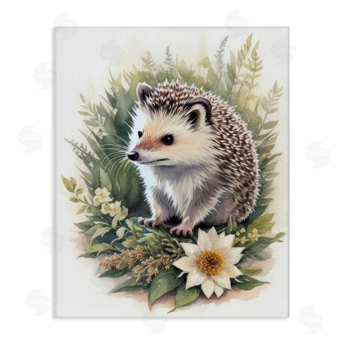 Hedgehog and White Flower Canvas Wall Art, Home Decor by Denise Dundon