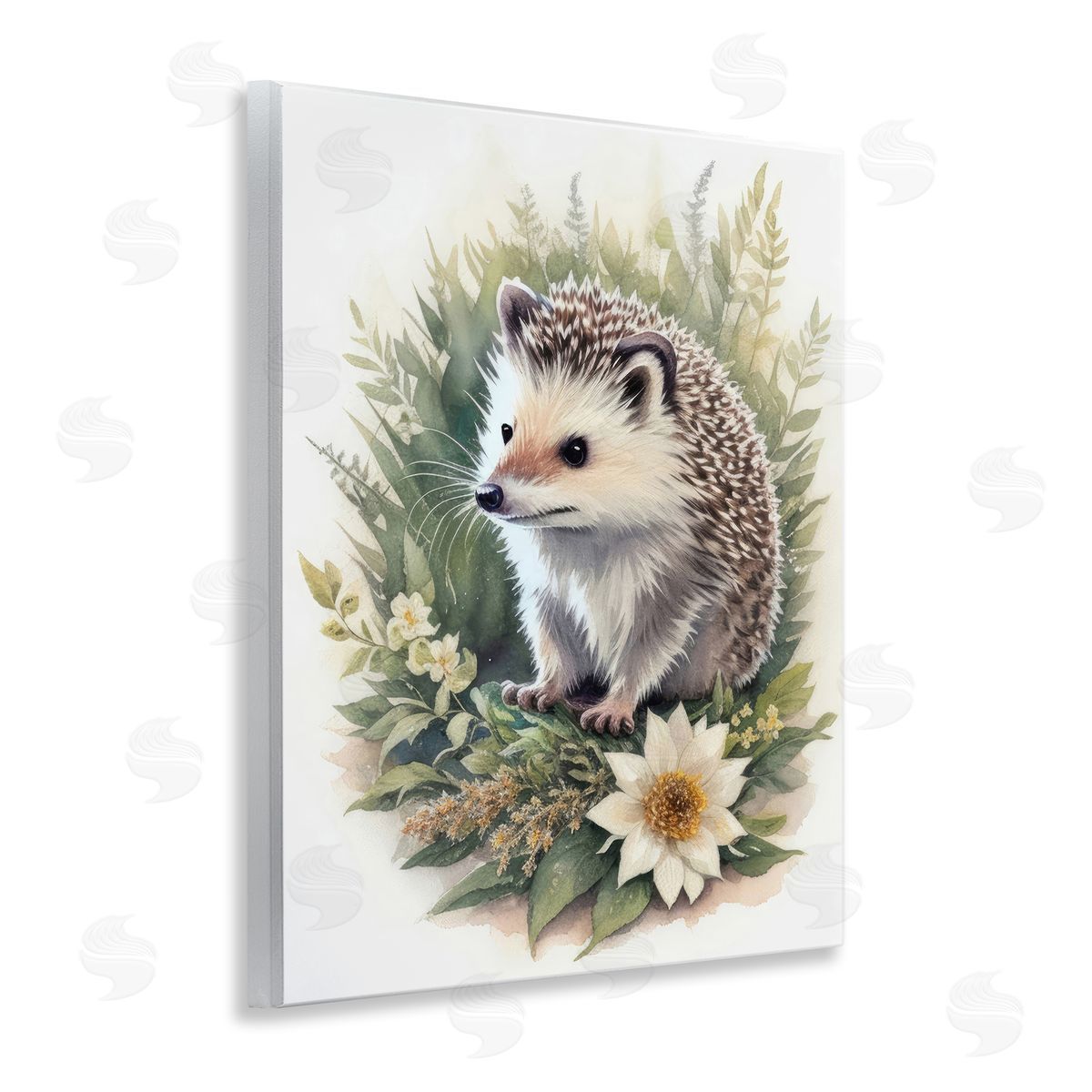 Hedgehog and White Flower Wood Plaque Wall Art, Home Decor by Denise Dundon