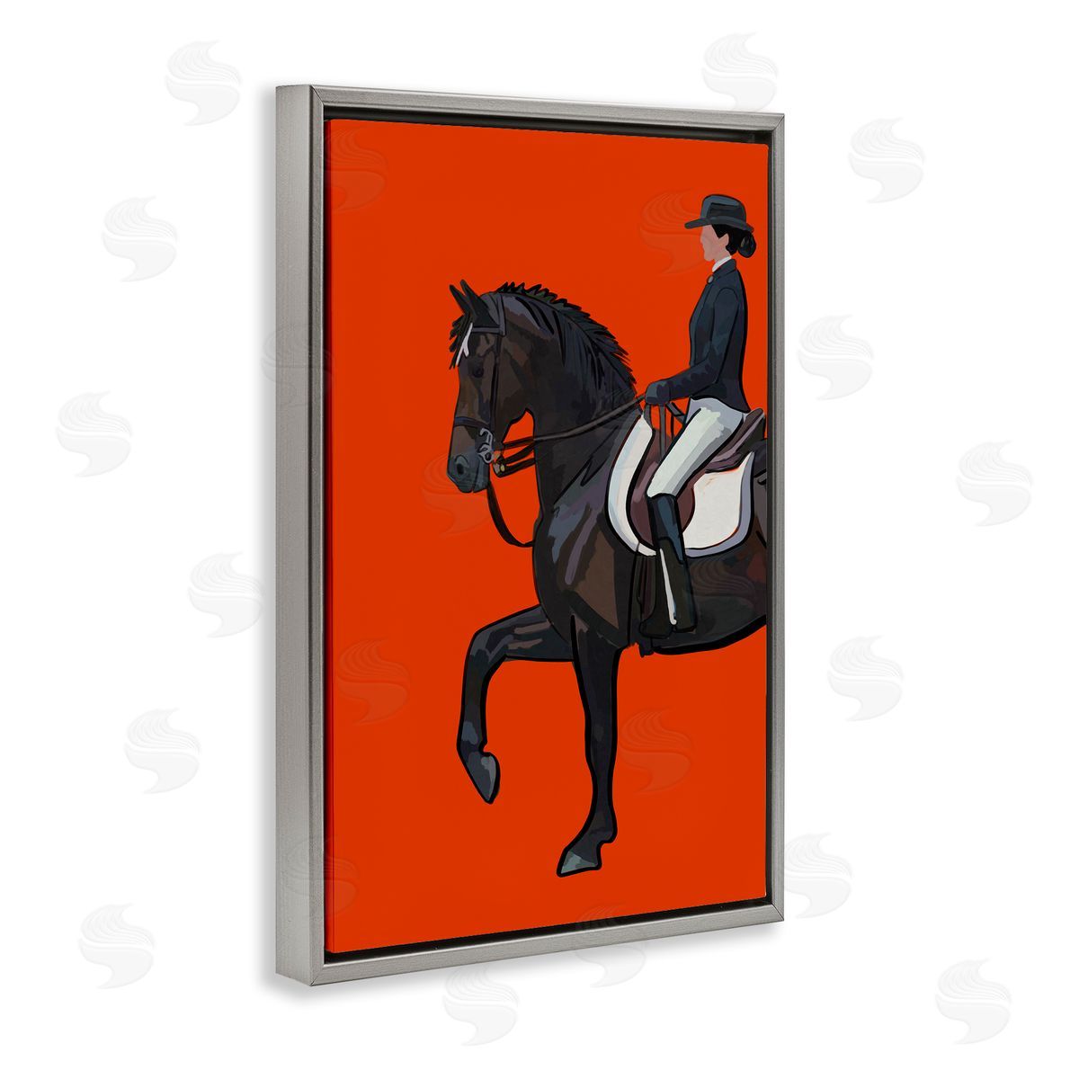Jockey and Horse on Orange Grey Floating Frame Canvas Wall Art, Home Decor by Amelia Noyes