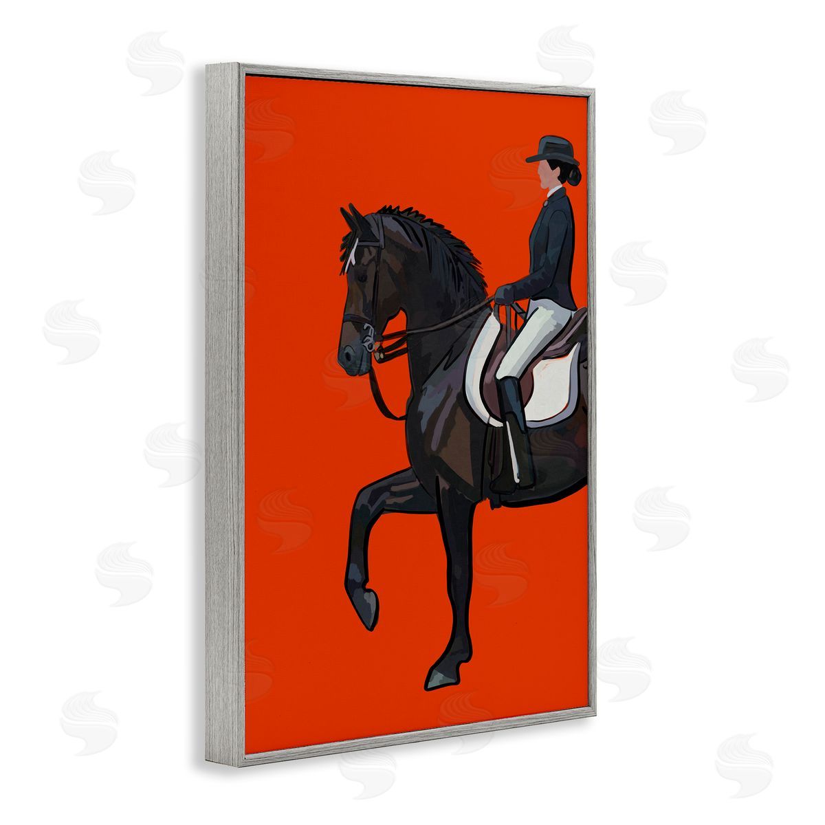 Jockey and Horse on Orange Grey Frame Print Wall Art, Home Decor by Amelia Noyes
