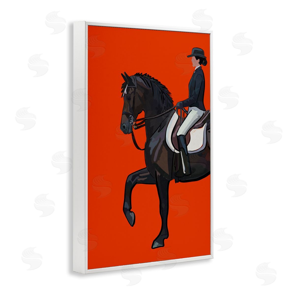 Jockey and Horse on Orange White Frame Print Wall Art, Home Decor by Amelia Noyes