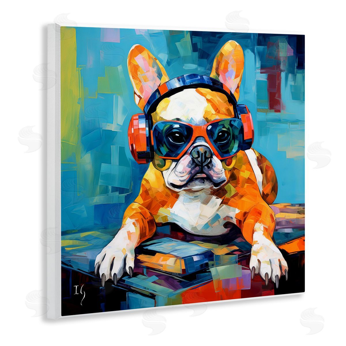 French Bulldog with Headphones Wood Plaque Wall Art, Home Decor by Ivan Guaderrama