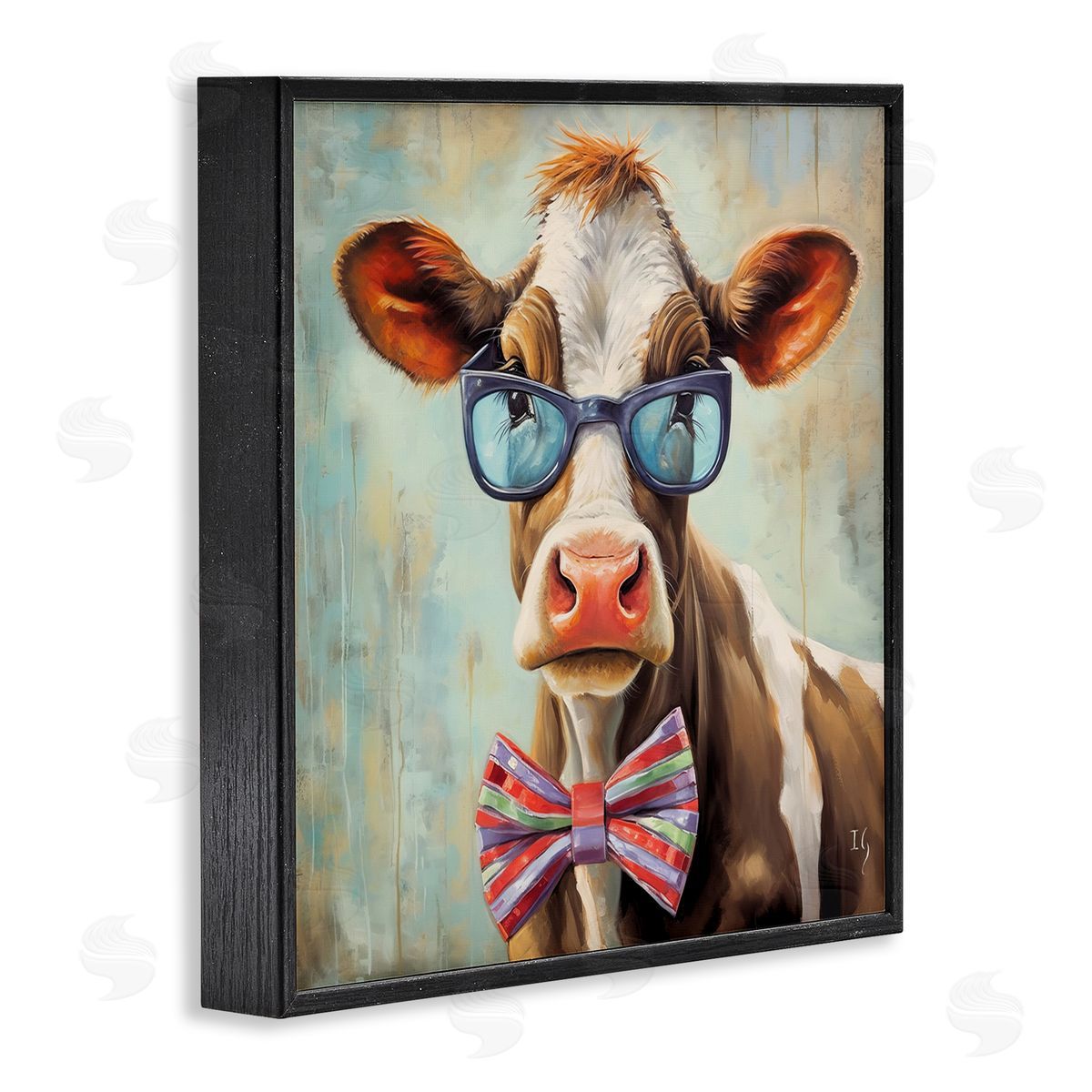 Hipster Cow with Bowtie Black Frame Print Wall Art, Home Decor by Ivan Guaderrama