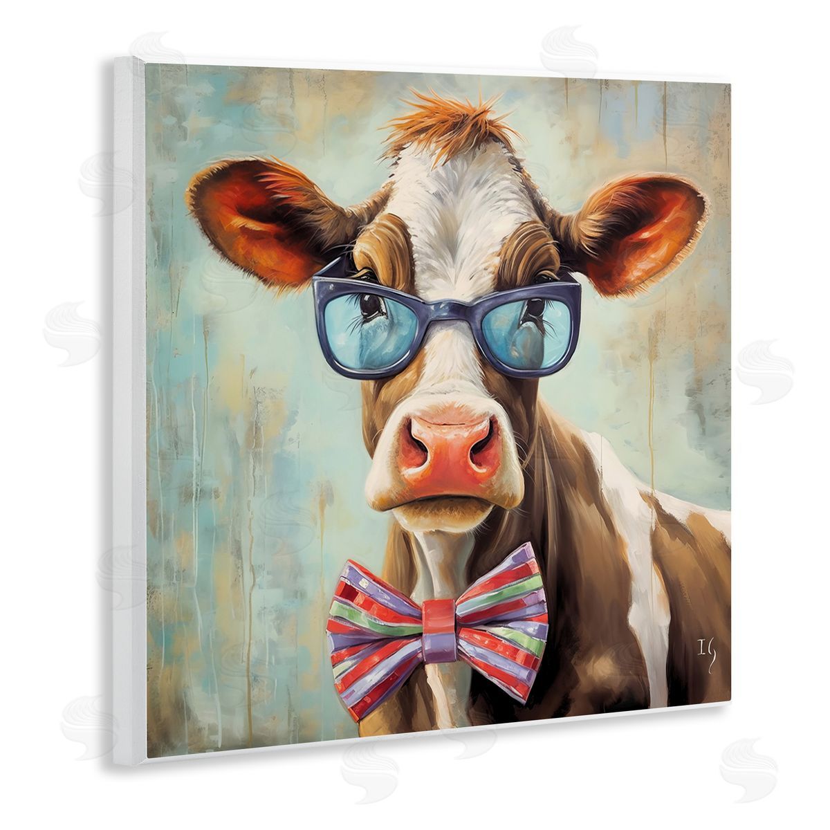 Hipster Cow with Bowtie Wood Plaque Wall Art, Home Decor by Ivan Guaderrama