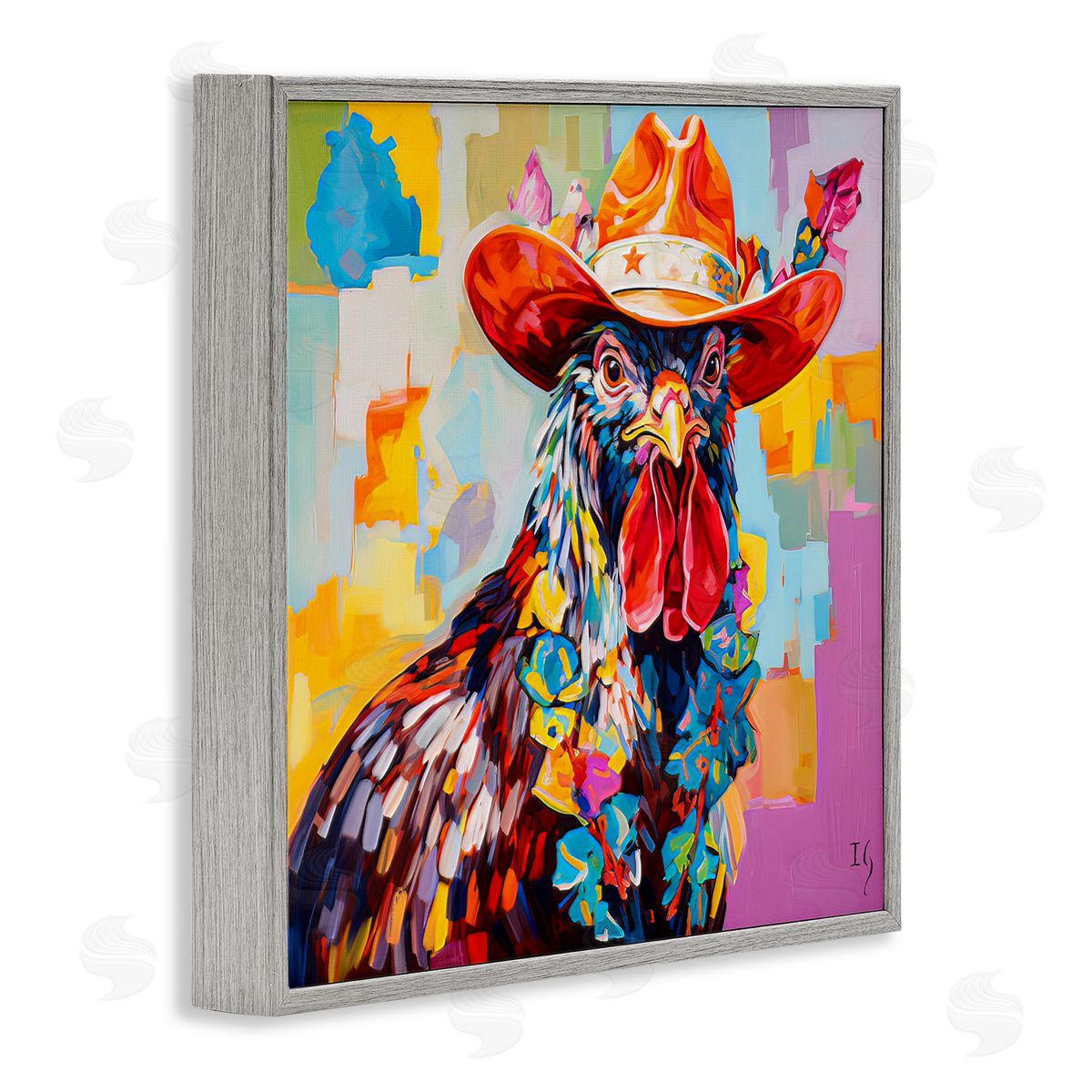 Modern Cowboy Rooster Grey Frame Print Wall Art, Home Decor by Ivan Guaderrama