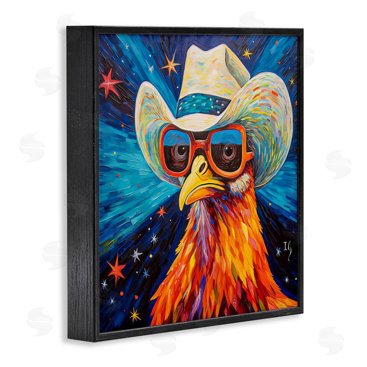 Cowboy Chicken with Stars Black Frame Print Wall Art, Home Decor by Ivan Guaderrama