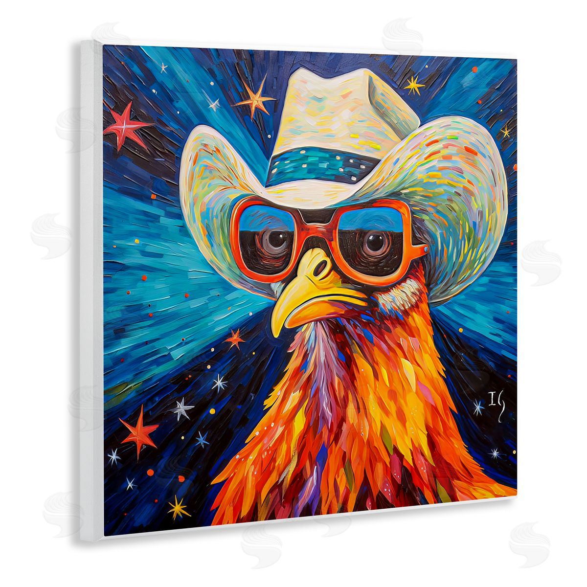 Cowboy Chicken with Stars Wood Plaque Wall Art, Home Decor by Ivan Guaderrama