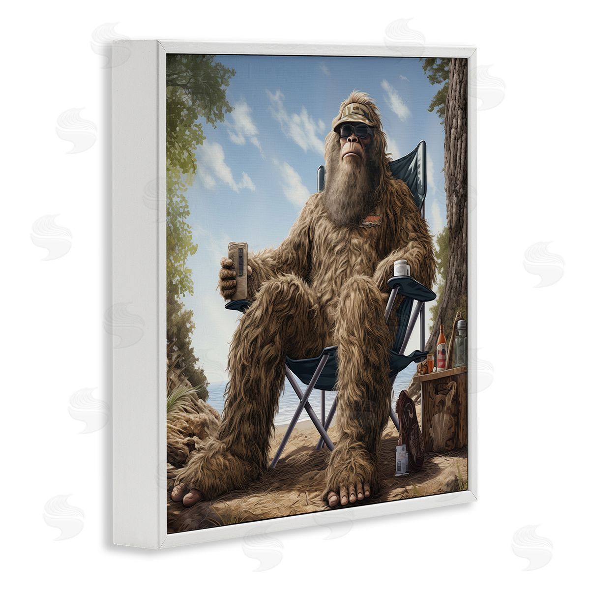 Mythical Monster on Beach White Frame Print Wall Art, Home Decor by Jim Baldwin