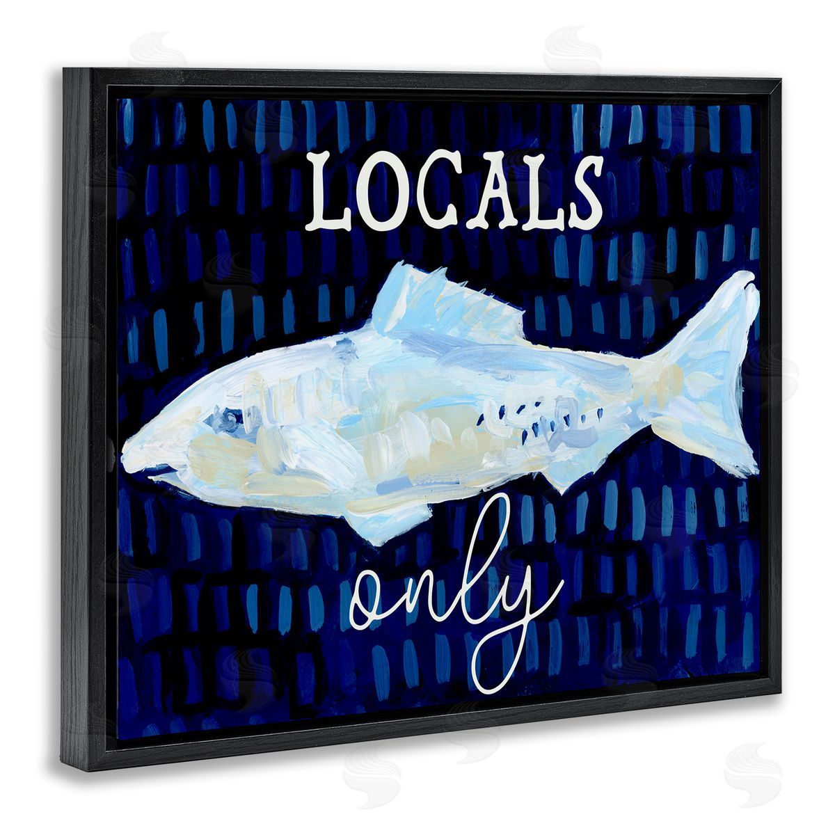 Locals Only with Fish Black Floating Frame Canvas Wall Art, Home Decor by Jetty Home, LLC