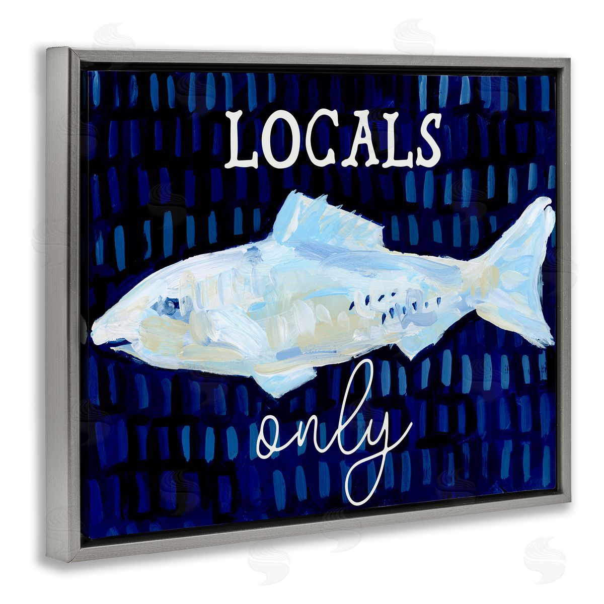 Locals Only with Fish Grey Floating Frame Canvas Wall Art, Home Decor by Jetty Home, LLC