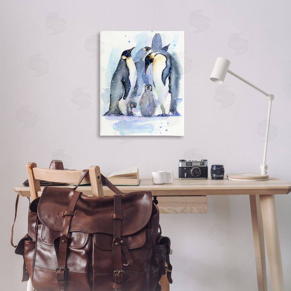 John Keeling Penguin Family Watercolor Canvas Wall Art Print in Room