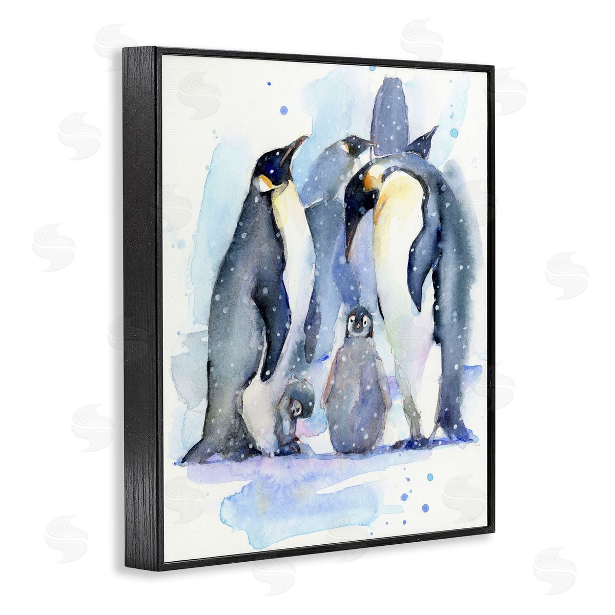 John Keeling Penguin Family Watercolor Black Framed Giclee Wall Art Print