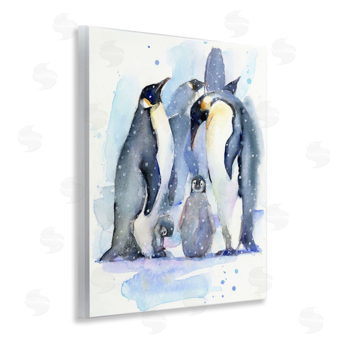 John Keeling Penguin Family Watercolor Wooden Wall Plaque Art Print