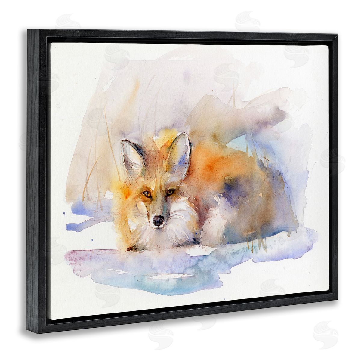 Fox Sleeping in Snow Black Floating Frame Canvas Wall Art, Home Decor by John Keeling