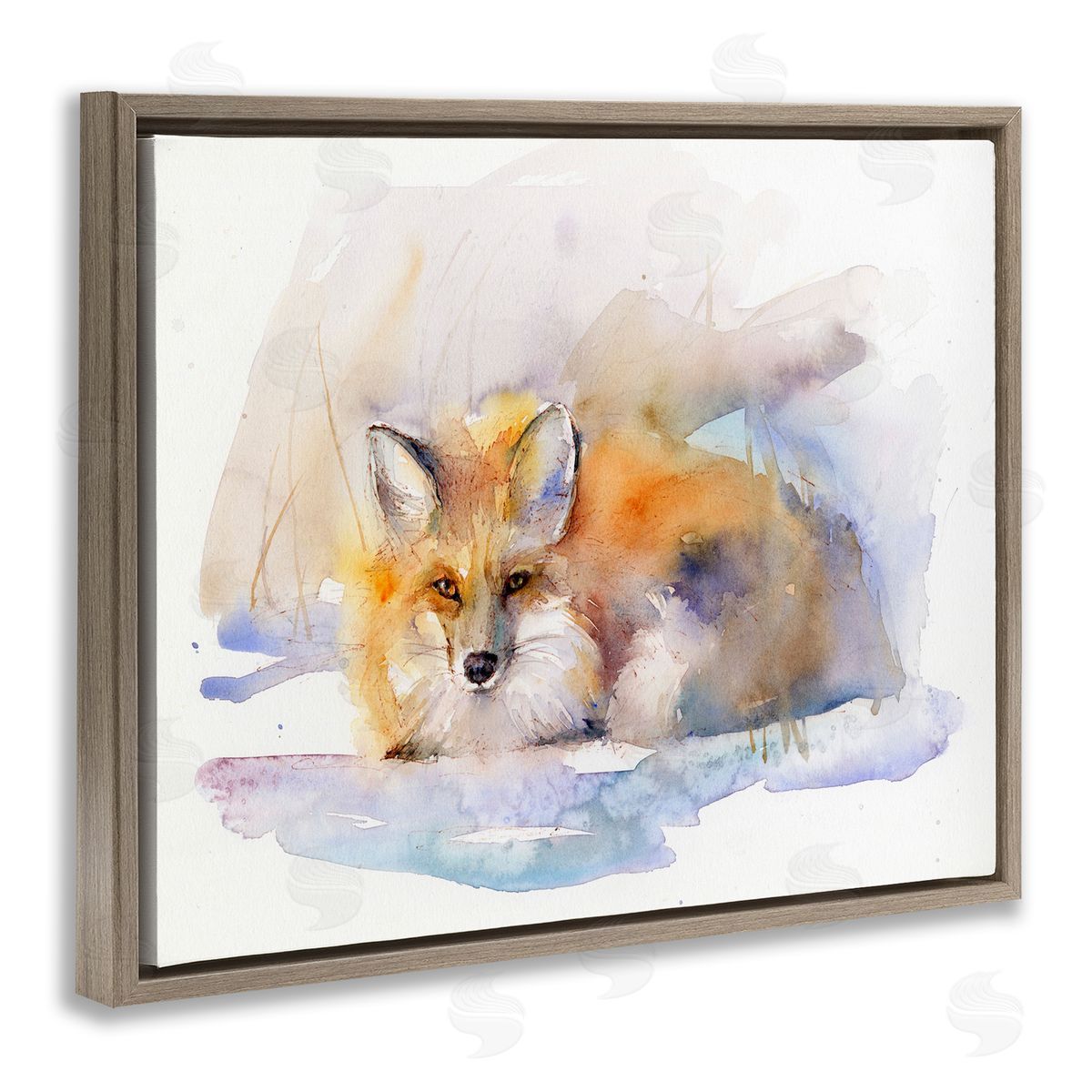 Fox Sleeping in Snow Brown Floating Frame Canvas Wall Art, Home Decor by John Keeling
