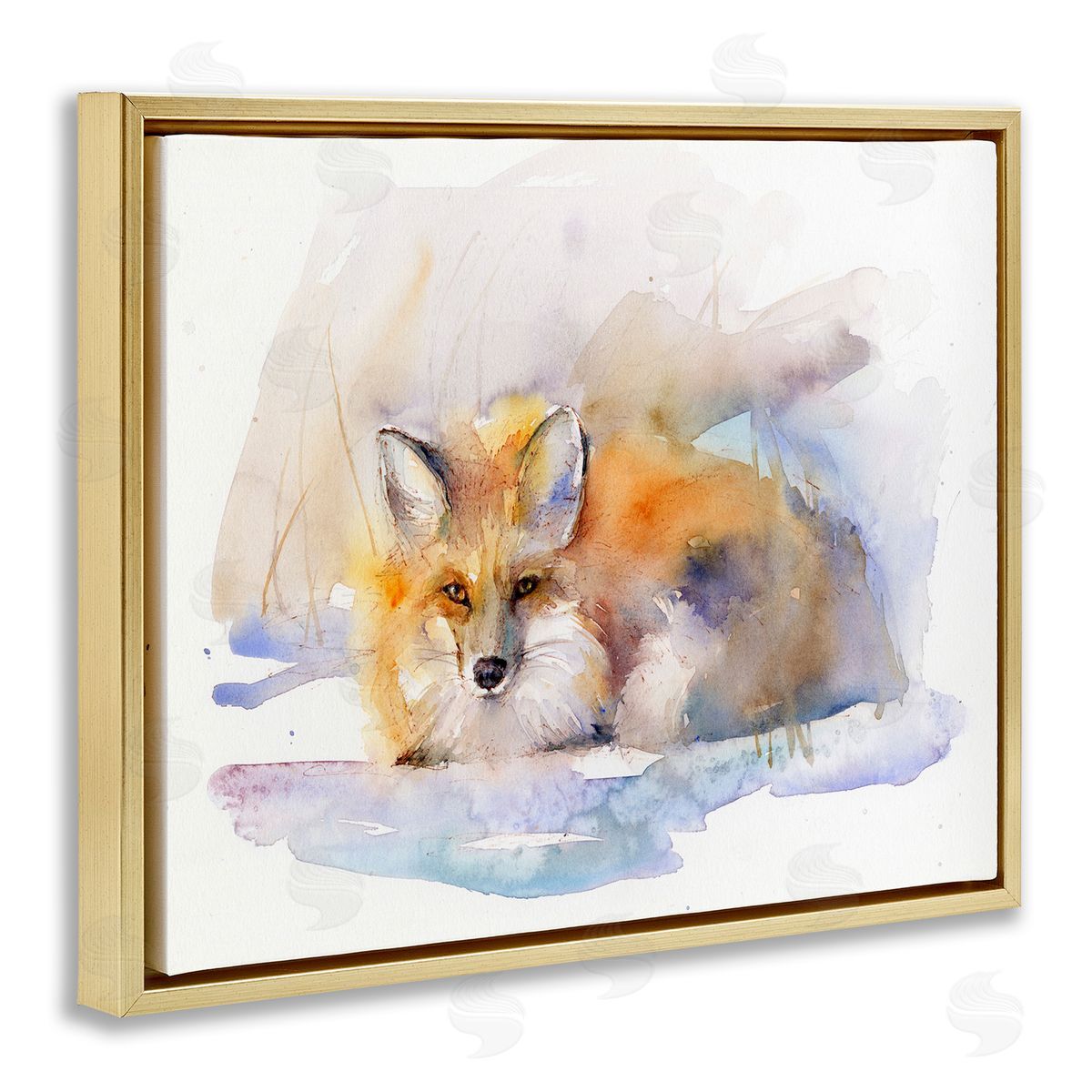 Fox Sleeping in Snow Gold Floating Frame Canvas Wall Art, Home Decor by John Keeling