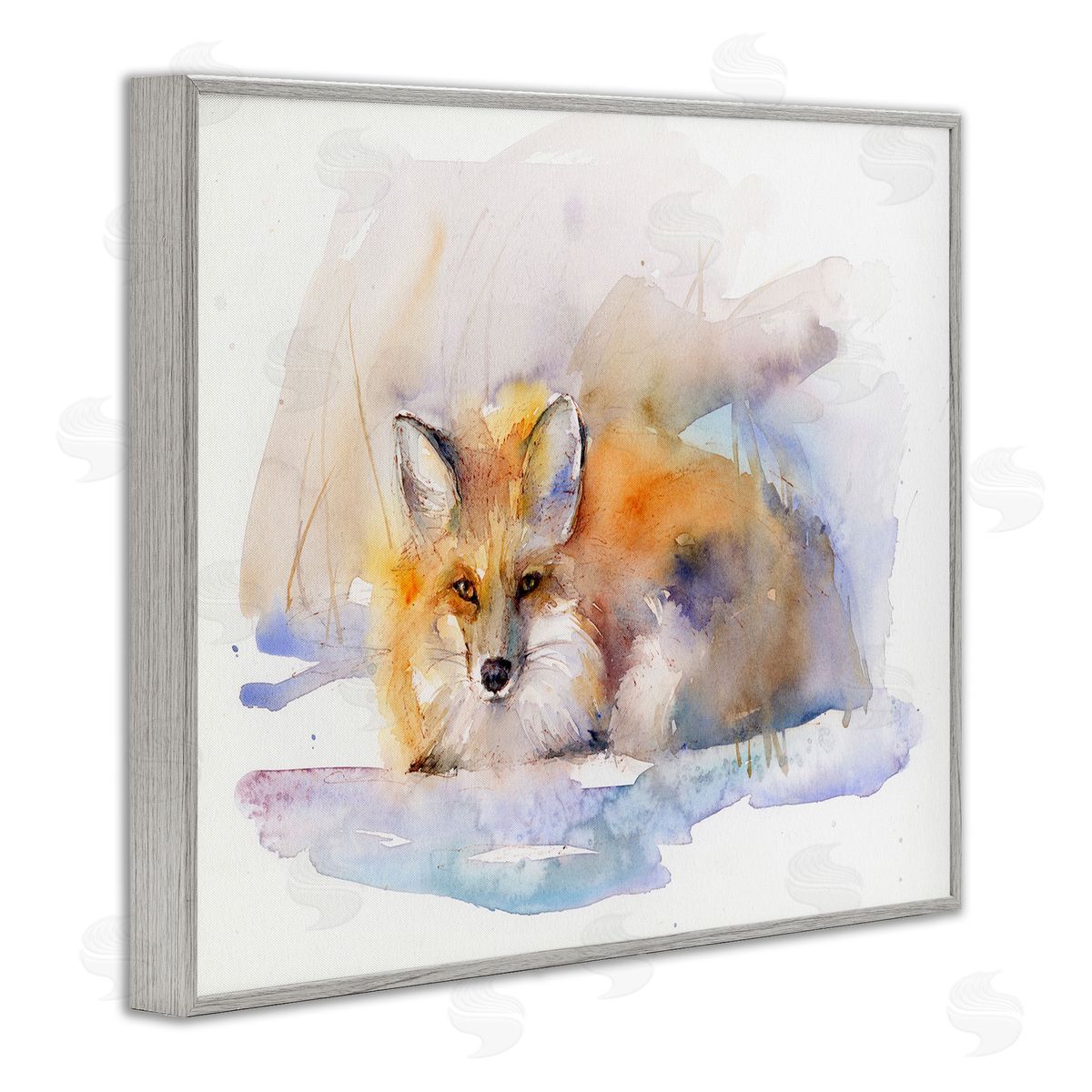 Fox Sleeping in Snow Grey Frame Print Wall Art, Home Decor by John Keeling