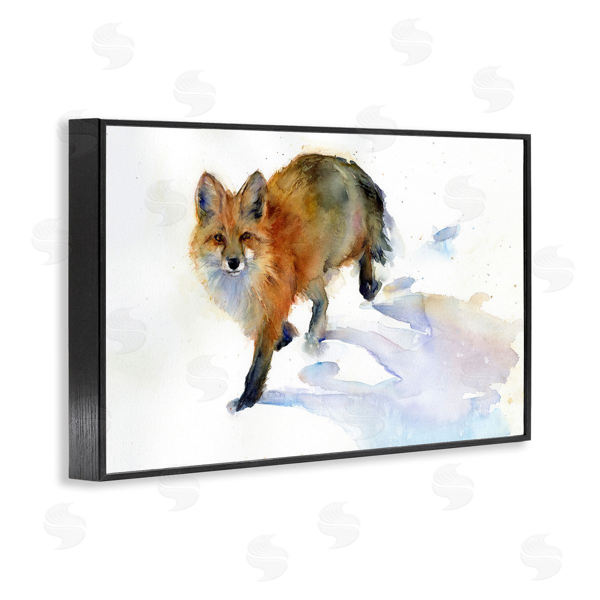 Stepping Fox in Snow Black Frame Print Wall Art, Home Decor by John Keeling