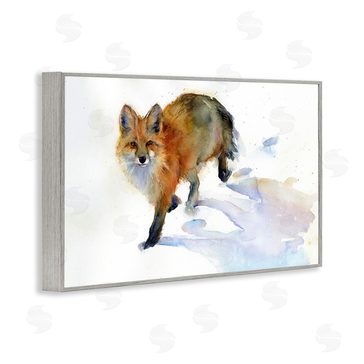 Stepping Fox in Snow Grey Frame Print Wall Art, Home Decor by John Keeling