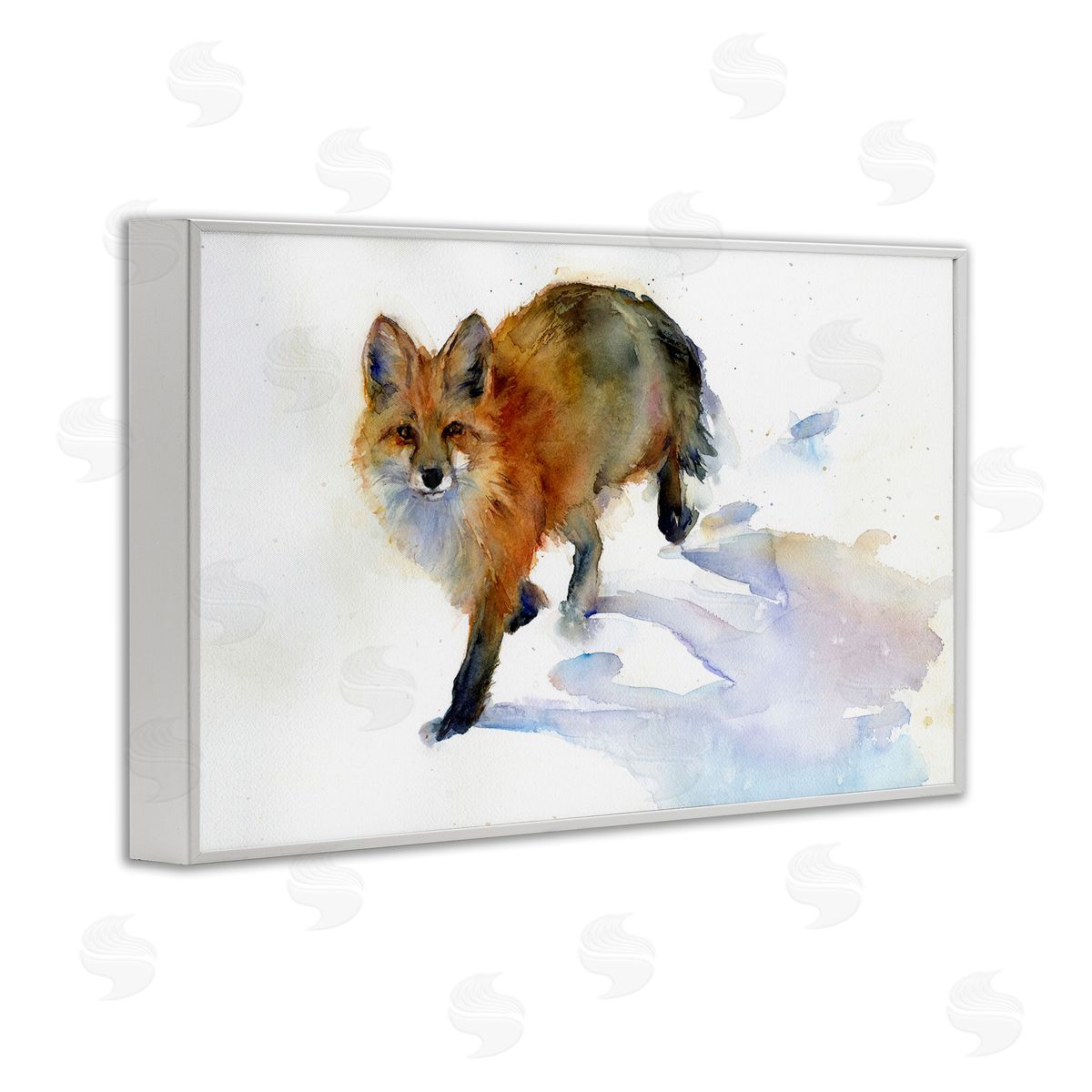 Stepping Fox in Snow White Frame Print Wall Art, Home Decor by John Keeling