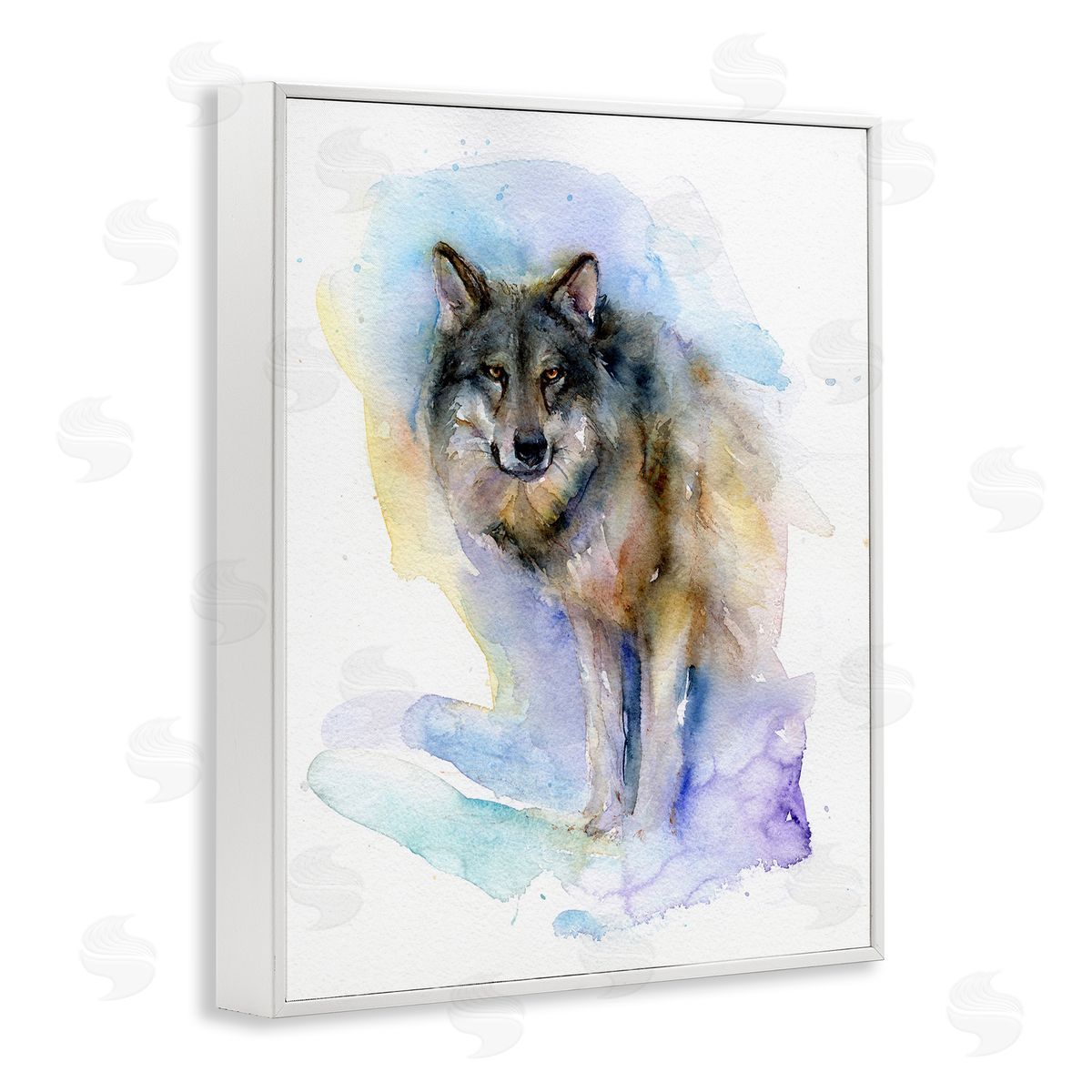 Watercolor Wolf in Snow White Frame Print Wall Art, Home Decor by John Keeling