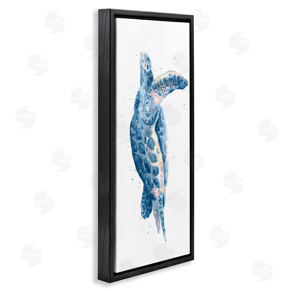 Blue Turtle Swimming Black Floating Frame Canvas Wall Art, Home Decor by Kamdon Kreations