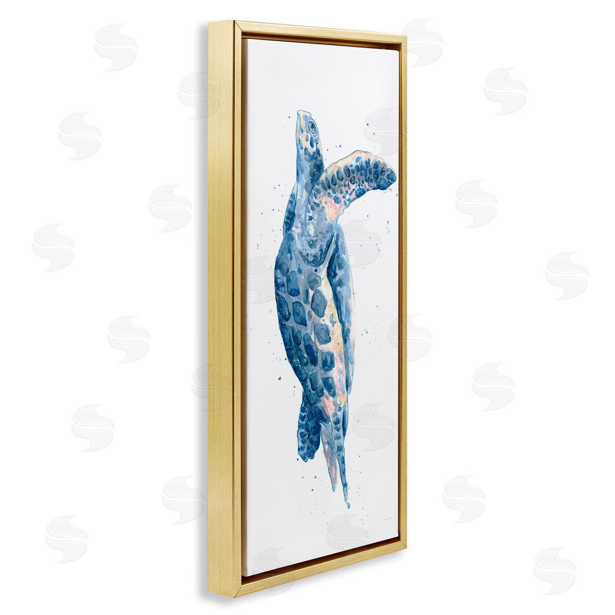 Blue Turtle Swimming Gold Floating Frame Canvas Wall Art, Home Decor by Kamdon Kreations