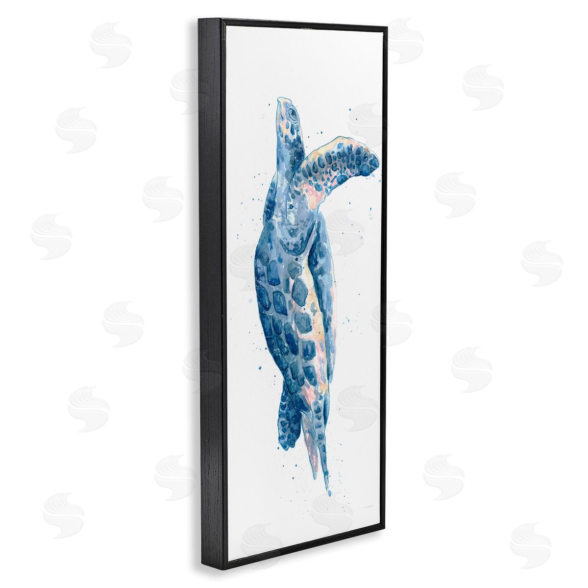Blue Turtle Swimming Black Frame Print Wall Art, Home Decor by Kamdon Kreations