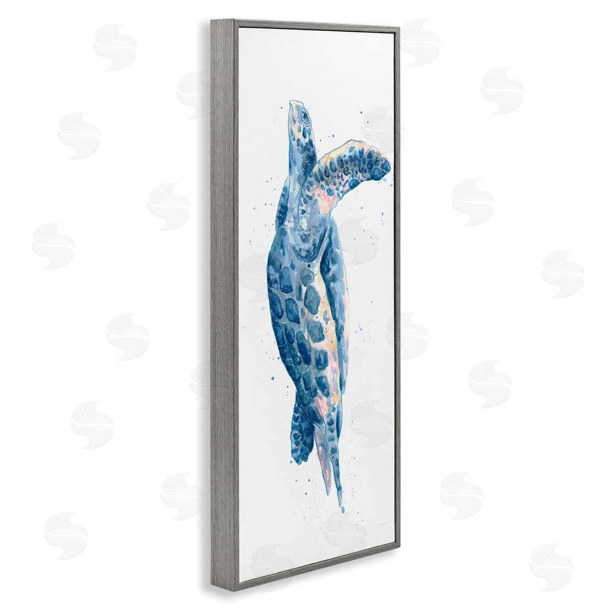 Blue Turtle Swimming Grey Frame Print Wall Art, Home Decor by Kamdon Kreations