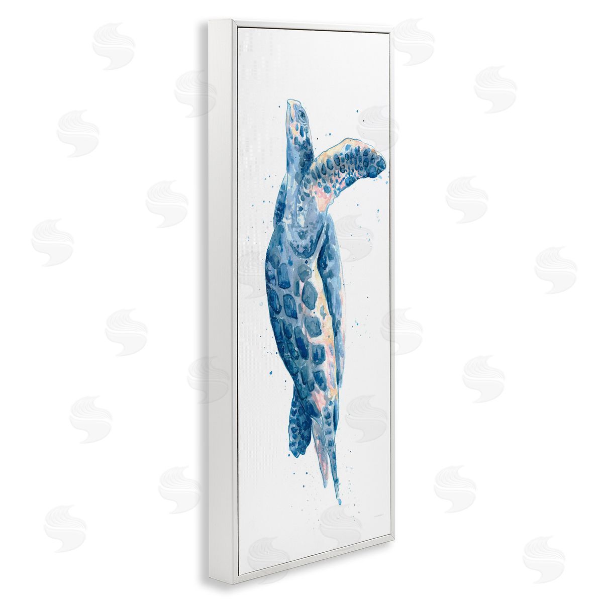 Blue Turtle Swimming White Frame Print Wall Art, Home Decor by Kamdon Kreations