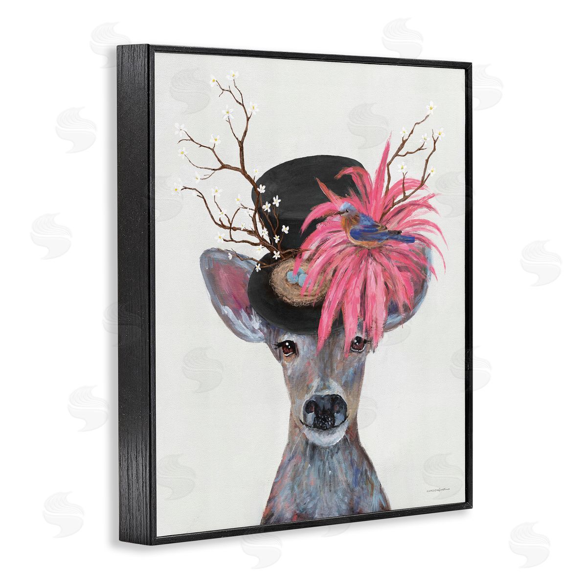 Deer with Vintage Hat Black Frame Print Wall Art, Home Decor by Kamdon Kreations