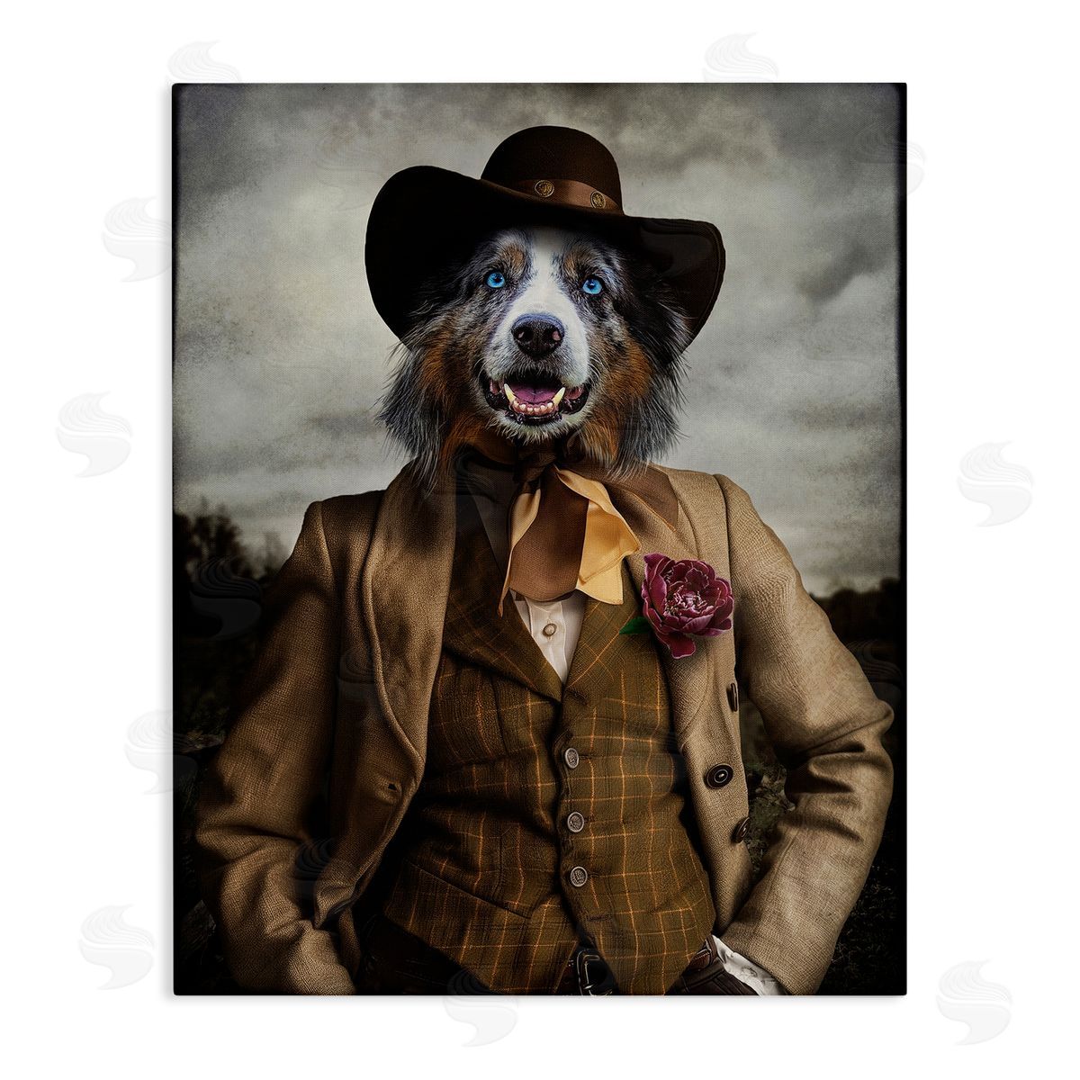 Colonial Fashion Dog Canvas Wall Art, Home Decor by Karen Burke