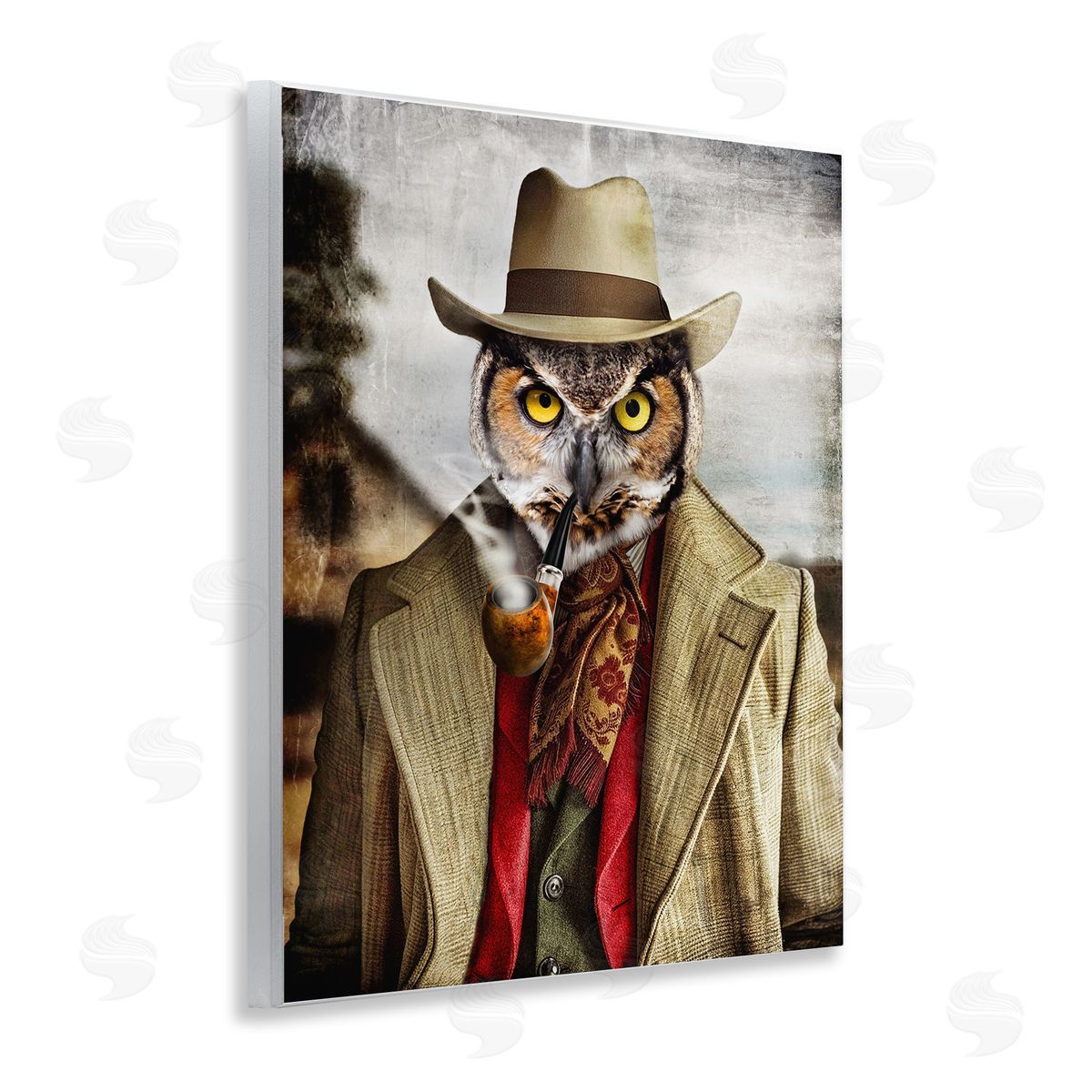 Owl with Classic Pipe Wood Plaque Wall Art, Home Decor by Karen Burke