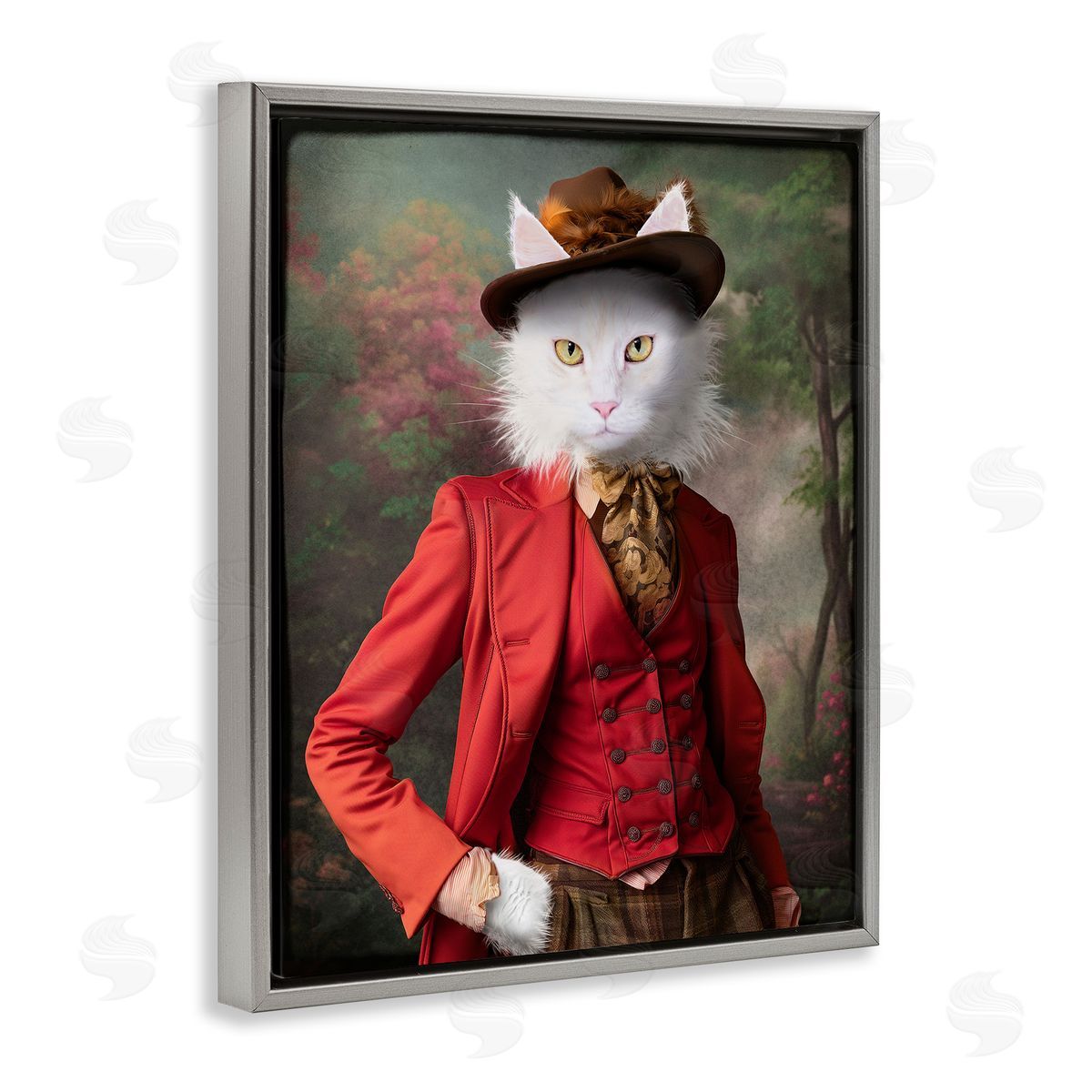Colonial Classic Cat Portrait Grey Floating Frame Canvas Wall Art, Home Decor by Karen Burke