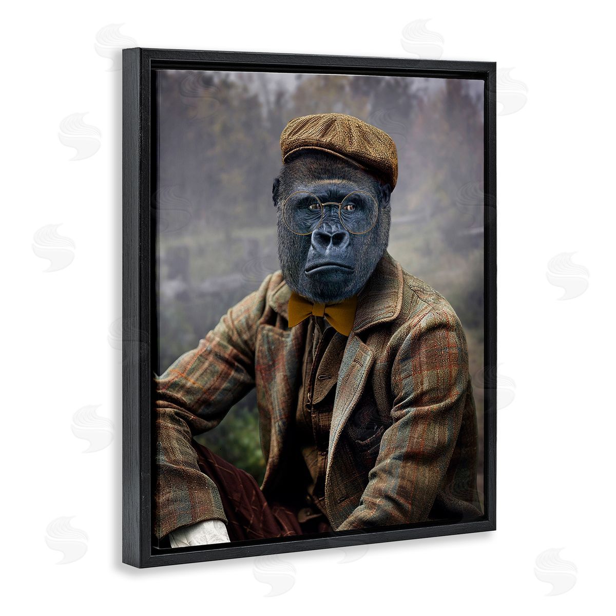 Vintage Gorilla Portrait Black Floating Frame Canvas Wall Art, Home Decor by Karen Burke