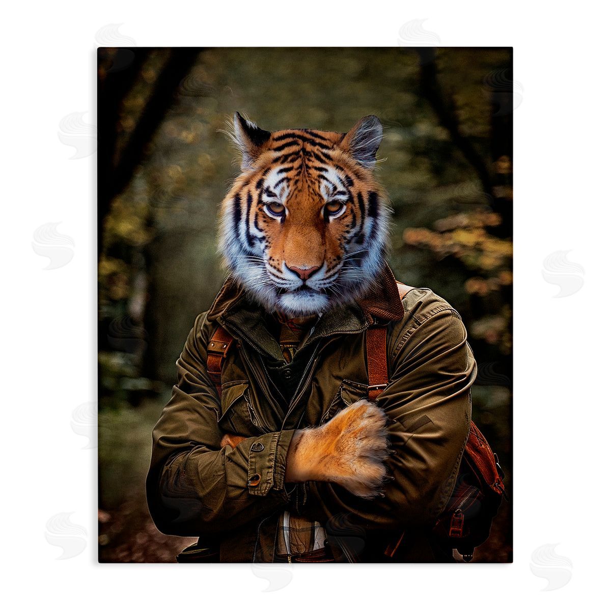 Tiger in Hiking Attire Canvas Wall Art, Home Decor by Karen Burke