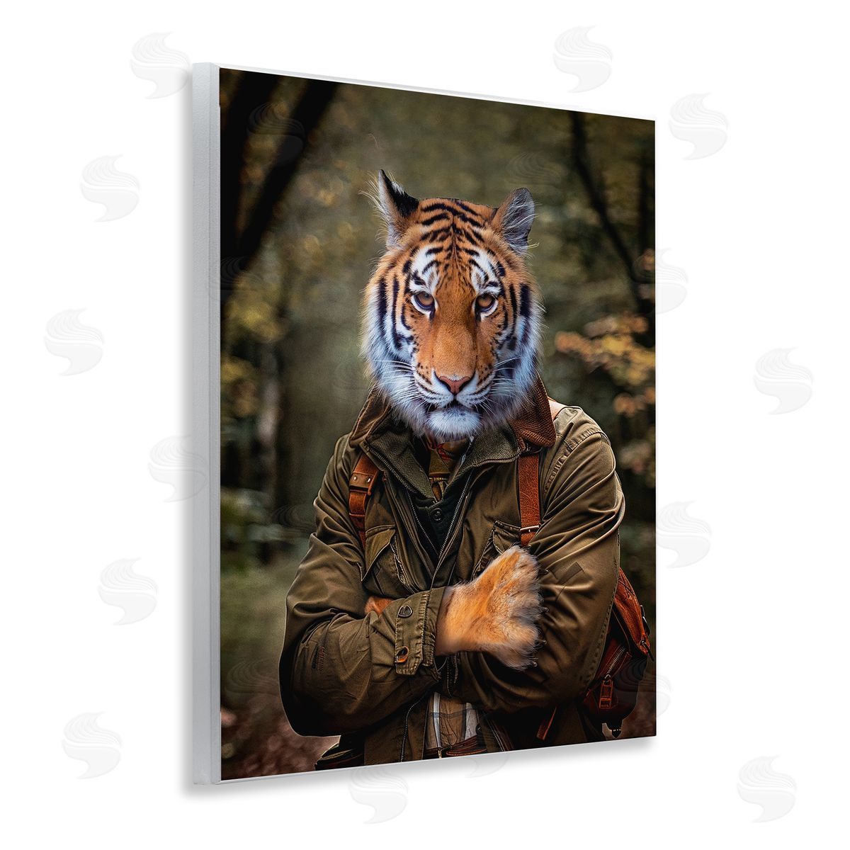 Tiger in Hiking Attire Wood Plaque Wall Art, Home Decor by Karen Burke