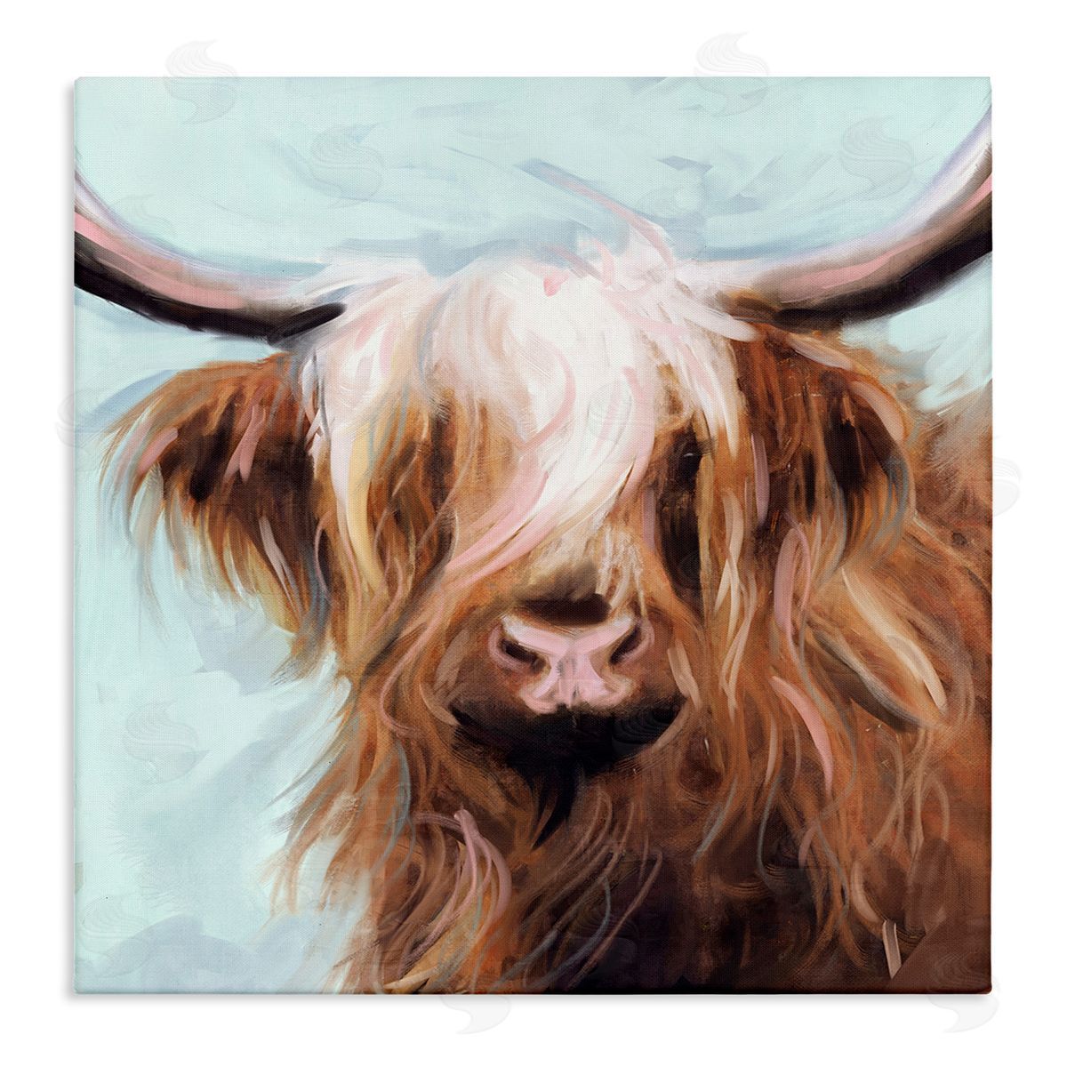Long Haired Cattle Portrait Canvas Wall Art, Home Decor by Nina Blue