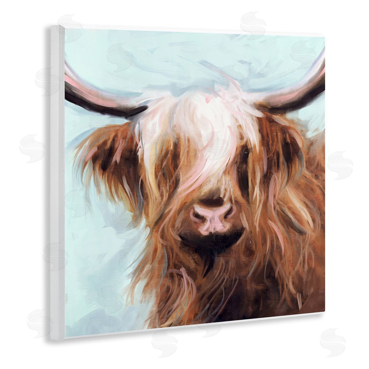 Long Haired Cattle Portrait Wood Plaque Wall Art, Home Decor by Nina Blue