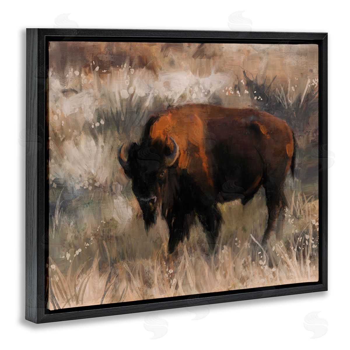 Traditional Bison Range Black Floating Frame Canvas Wall Art, Home Decor by Nina Blue