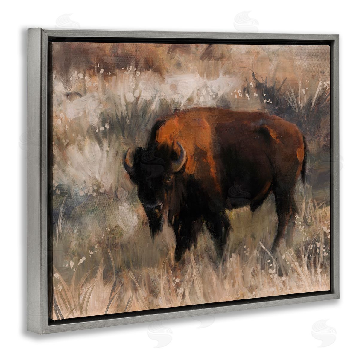 Traditional Bison Range Grey Floating Frame Canvas Wall Art, Home Decor by Nina Blue