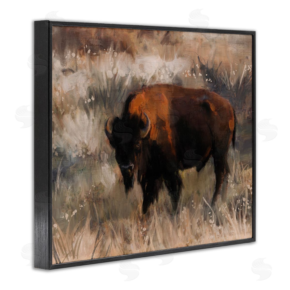 Traditional Bison Range Black Frame Print Wall Art, Home Decor by Nina Blue
